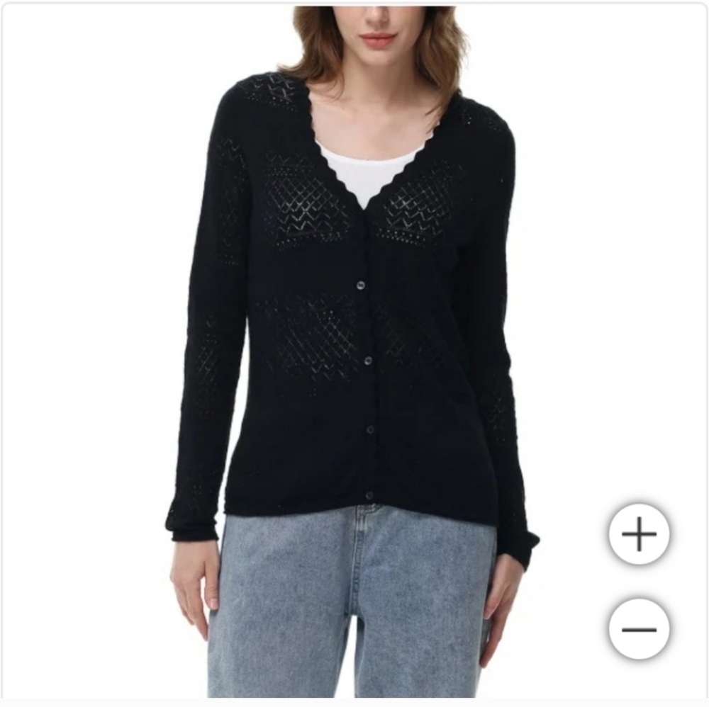 New Frye Women's‎ Pointelle eyelet black Cardigan  100% cotton S M L XL XXL XS